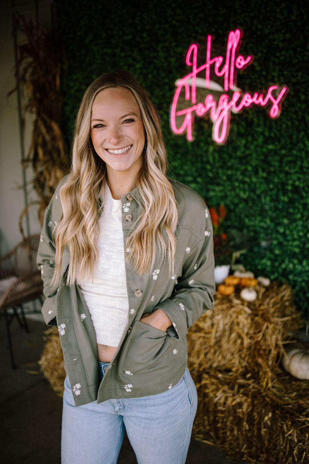 In February: Green Jacket with White Appliqué – Primrose Park Boutique