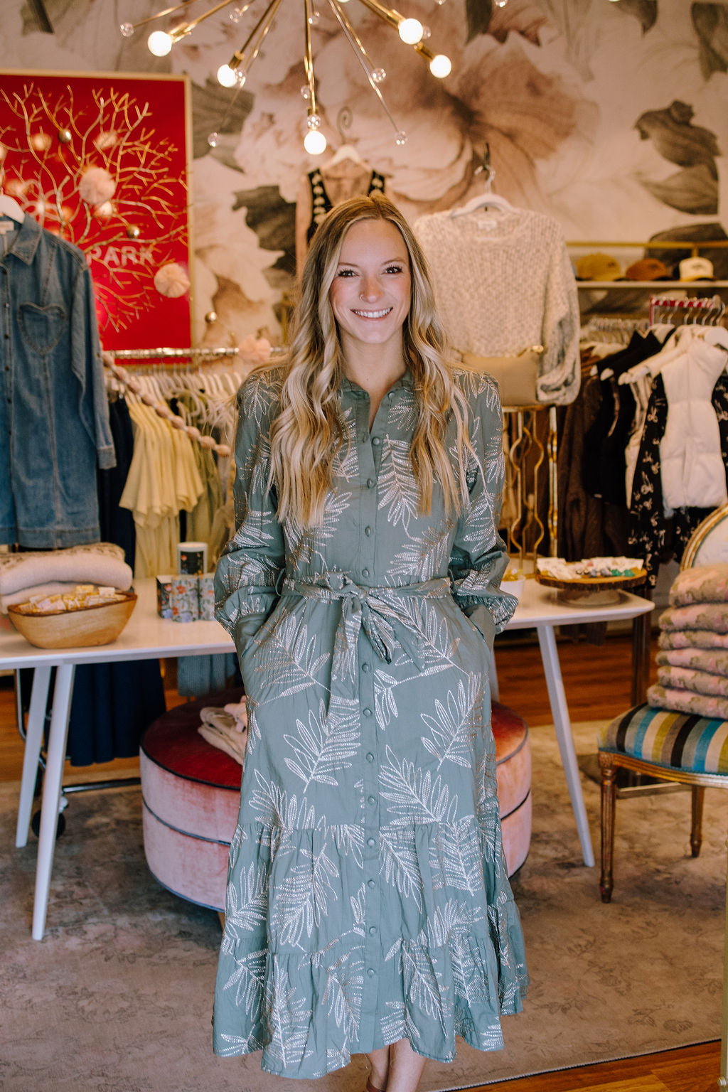 olive embroidered dress Taelynn: Olive Dress with Embroidered Leaves – Primrose Park Boutique