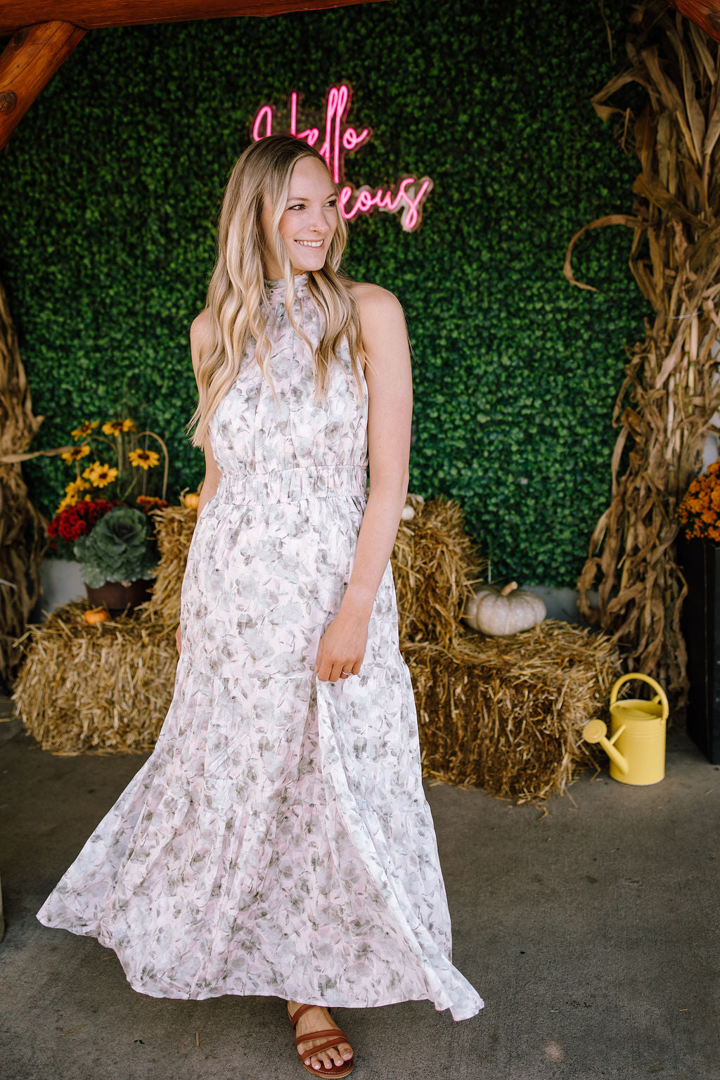 In February: Pink & Green Floral Halter Dress – Primrose Park Boutique