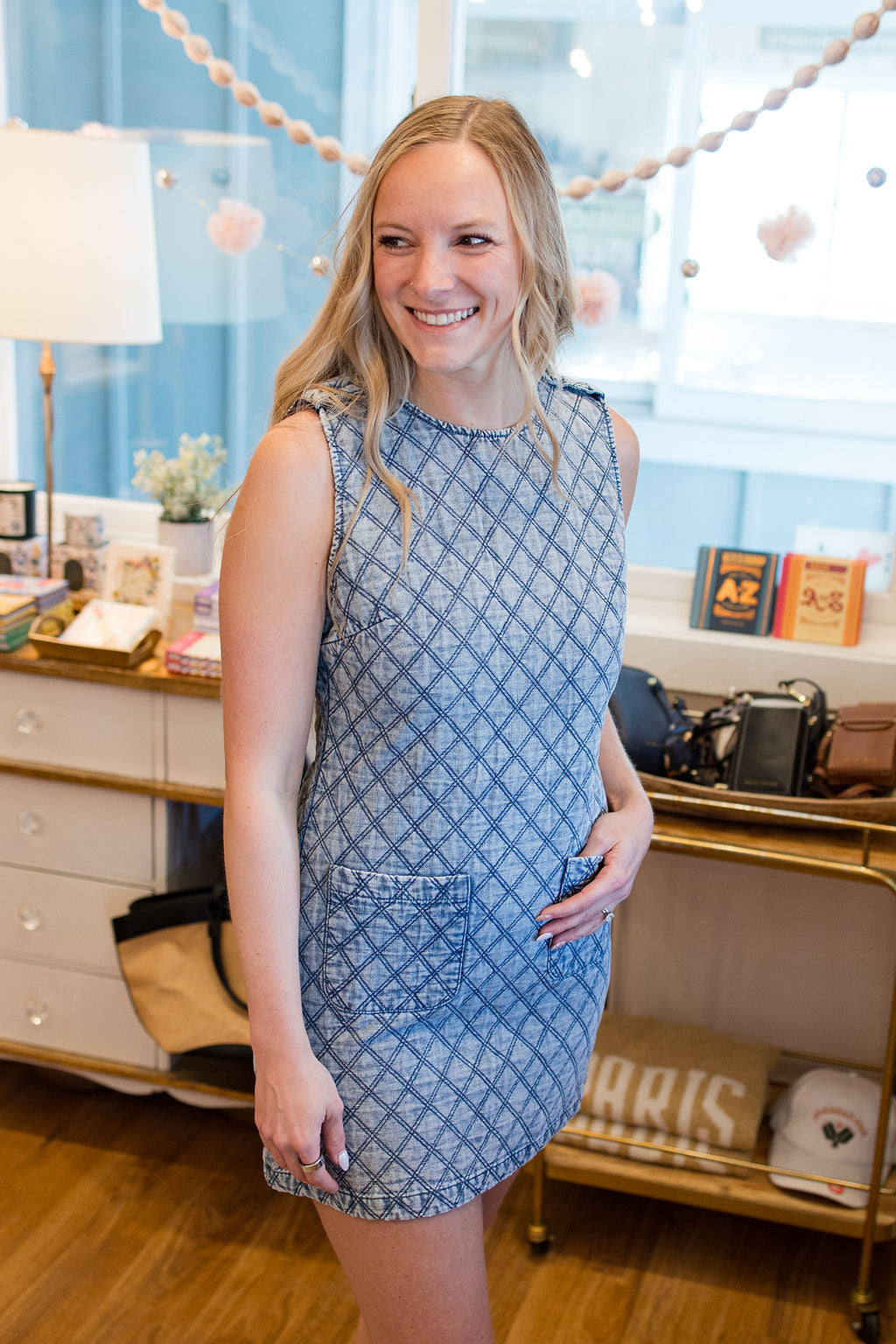 Zoe & Claire: Denim Quilted Dress