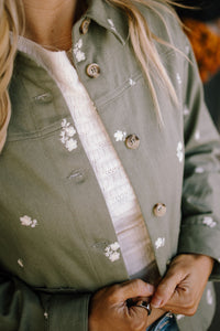 In February: Green Jacket with White Appliqué – Primrose Park Boutique