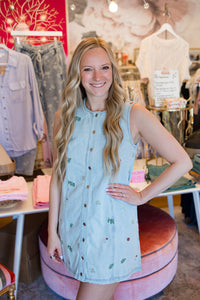 Blu Pepper: Floral Denim Dress Blu Pepper: Floral Denim Dress